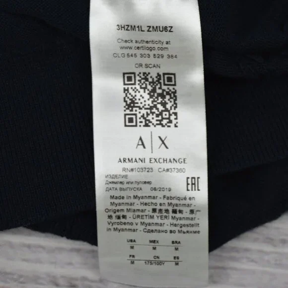 Armani Exchange Navy Oblique Logo Pullover Sweater Size Medium NWT - Picture 11 of 16